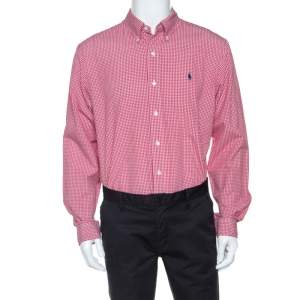 Pre Owned Ralph Lauren Red Checked Cotton Button Front Shirt L