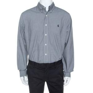 Pre Owned Ralph Lauren Monochrome Micro Check Cotton Button Front Shirt XXL