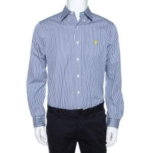 Pre Owned Ralph Lauren Blue & White Striped Cotton Button Down Shirt M