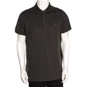 Pre Owned Ralph Lauren Charcoal Grey Cotton Pique Metal Logo Detail Polo T Shirt XL
