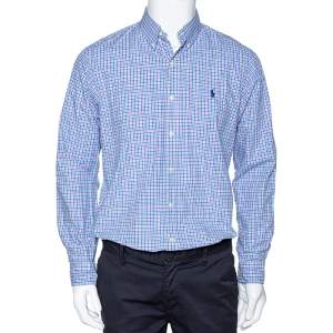 Pre Owned Ralph Lauren Blue Checked Cotton Long Sleeve Button Down Shirt M