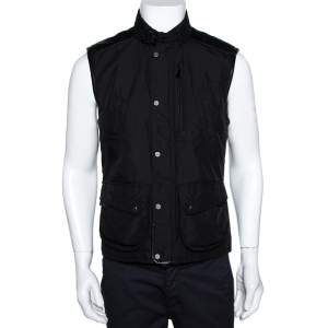 Pre Owned Ralph Lauren Black Leather Trim Vest Jacket M