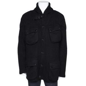 Pre Owned Ralph Lauren Black Cashmere & Wool Knit Shawl Collar Cardigan XL