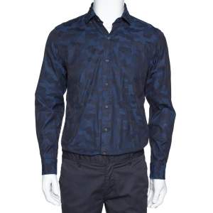 Pre Owned Ralph Lauren Navy Blue Camo Pattern Cotton Long Sleeve Shirt M