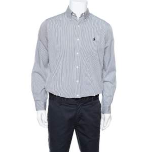 Pre Owned Ralph Lauren Monochrome Striped Cotton Long Sleeve Shirt M