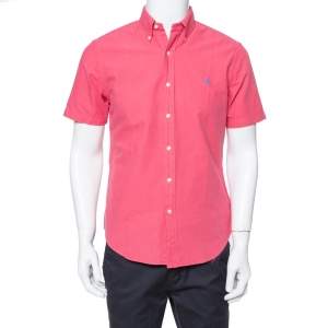 Pre Owned Ralph Lauren Coral Pink Cotton Short Sleeve Slim Fit Shirt M