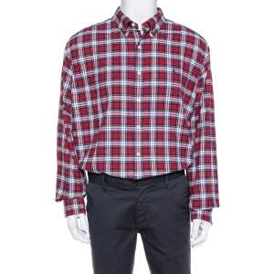Ralph Lauren Red & Navy Blue Cotton Tartan Check Button Front Shirt XXL