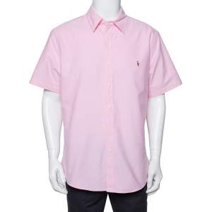 Pre Owned Ralph Lauren Light Pink Cotton Short Sleeve Slim Fit Shirt XXL
