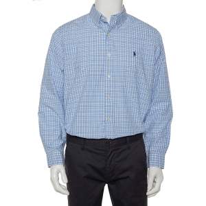 Ralph Lauren Blue & White Checkered Cotton Button Front Shirt L