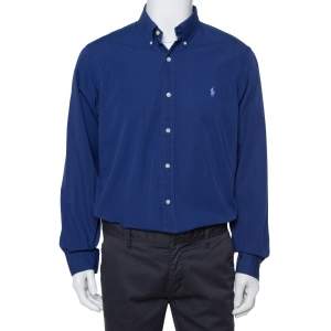 Pre Owned Ralph Lauren Navy Blue Cotton Button Front Shirt L