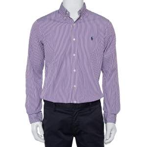 Pre Owned Ralph Lauren Purple Striped Cotton Button Front Custom Fit Shirt M