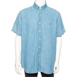 Pre Owned Ralph Lauren Light Blue Denim Button Front Short Sleeve Shirt XL