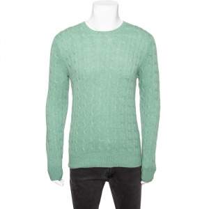 Pre Owned Ralph Lauren Light Green Cashmere Cable-Knit Sweater M