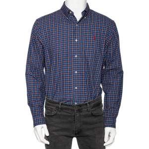 Pre Owned Ralph Lauren Blue Checked Cotton Button Front Classic Fit Shirt M