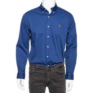 Pre Owned Ralph Lauren Blue Cotton Button Down Custom Fit Shirt M