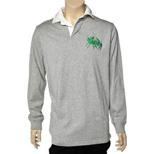 Pre Owned Polo Ralph Lauren Grey Cotton Knit Contrast Collar Polo T-shirt  L