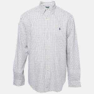 Ralph Lauren White Checked Cotton Button Front Classic Fit Shirt L