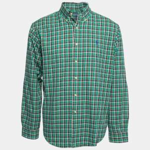 مملوكة مسبقًا Ralph Lauren Green Checkered Cotton Button Front Shirt L