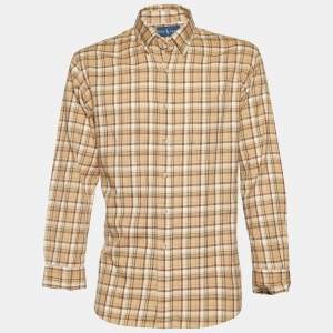 Pre Owned Ralph Lauren Beige Check Print Cotton Full Sleeves Shirt XL