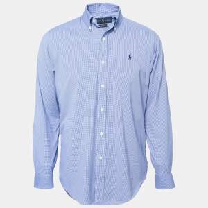 Pre Owned Ralph Lauren Blue Check Print Synthetic Classic Fit Performance Shirt M