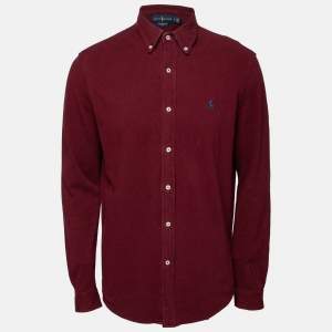 Pre Owned Ralph Lauren Maroon Featherweight Mesh Cotton Long Sleeve Shirt L