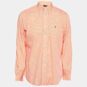 Pre Owned Ralph Lauren Orange Striped Cotton Button Down Shirt L