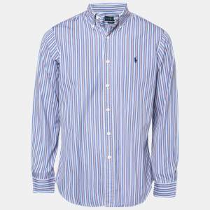 Pre Owned Ralph Lauren Blue Striped 120's Poplin Button Down Shirt M