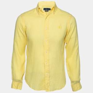 Pre Owned Ralph Lauren Yellow Ocean Wash Linen Slim Fit Button Down Shirt S