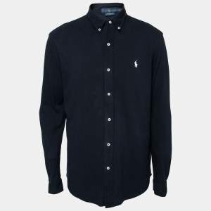 Pre Owned Ralph Lauren Navy Blue Cotton Pique Long-Sleeve Polo Shirt L   
