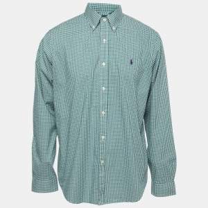 Pre Owned Ralph Lauren Green Gingham Checked Cotton Classic Fit Long Sleeve Shirt L