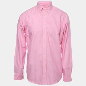 Pre Owned Ralph Lauren Pink Cotton All Over Logo Button Front Shirt L