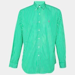 Ralph Lauren Green Striped Cotton Button Front Shirt L