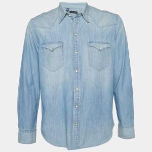 Pre Owned Ralph Lauren Blue Denim Button Front Shirt L