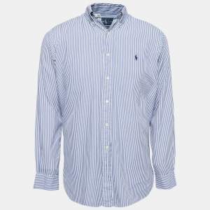 Ralph Lauren Blue Striped Cotton Classic Fit Full Sleeve Shirt M