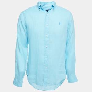 Pre Owned Ralph Lauren Light Blue Linen Full Sleeve Shirt M