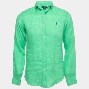 Pre Owned Ralph Lauren Green Ocean Washed Linen Slim Fit Full Sleeve Shirt S