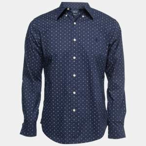 Ralph Lauren Navy Blue Printed Cotton Full Sleeve Slim Fit Shirt M