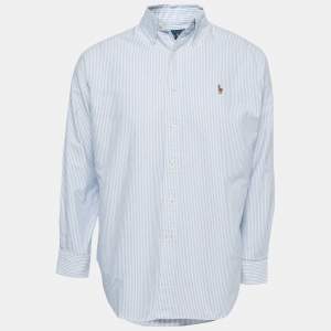 Pre Owned Ralph Lauren Blue Striped Cotton Full Sleeve Classic Fit Shirt M
