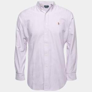 Ralph Lauren Purple Striped Cotton Full Sleeve Classic Fit Shirt M