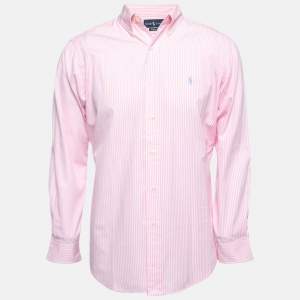 Pre Owned Ralph Lauren Pink Striped Cotton Full Sleeve Classic Fit Shirt M