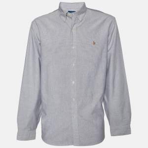 Pre Owned Ralph Lauren Grey Cotton Button Front Custom Fit Shirt XL