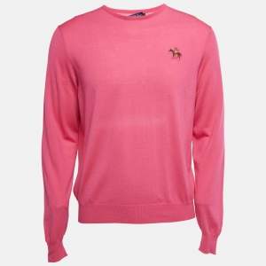 Pre Owned Ralph Lauren Pink Wool Knit Crew Neck Sweater L