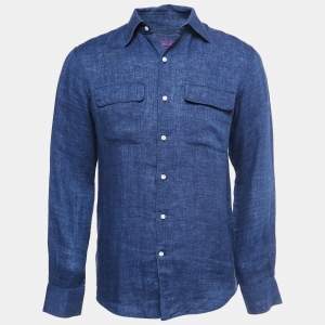 Pre Owned Ralph Lauren Blue Linen Full Sleeve Shirt S