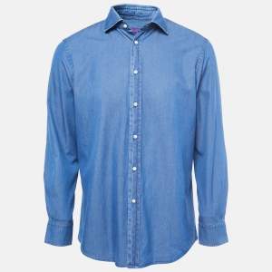 Pre Owned Ralph Lauren Blue Cotton Button Front Full Sleeve Shirt L