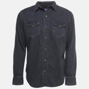 Pre Owned Ralph Lauren Black Washed Denim Button Front Full Sleeve Shirt M