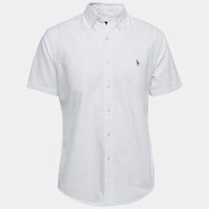 Pre Owned Ralph Lauren White Cotton Button Down Half Sleeve Slim Fit Shirt L