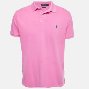 Pre Owned Ralph Lauren Pink Logo Embroidered Cotton Pique Polo T-Shirt L