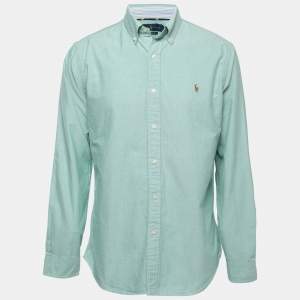 Ralph Lauren Green Logo Embroidered Cotton Button Down Full Sleeve Shirt L