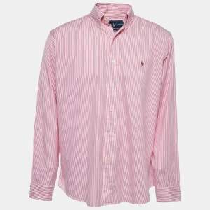 Pre Owned Ralph Lauren Pink Striped Cotton Button Down Custom Fit Full Sleeve Shirt XXL