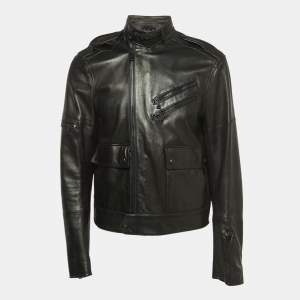 Pre Owned Ralph Lauren Black Leather Moto Jacket L